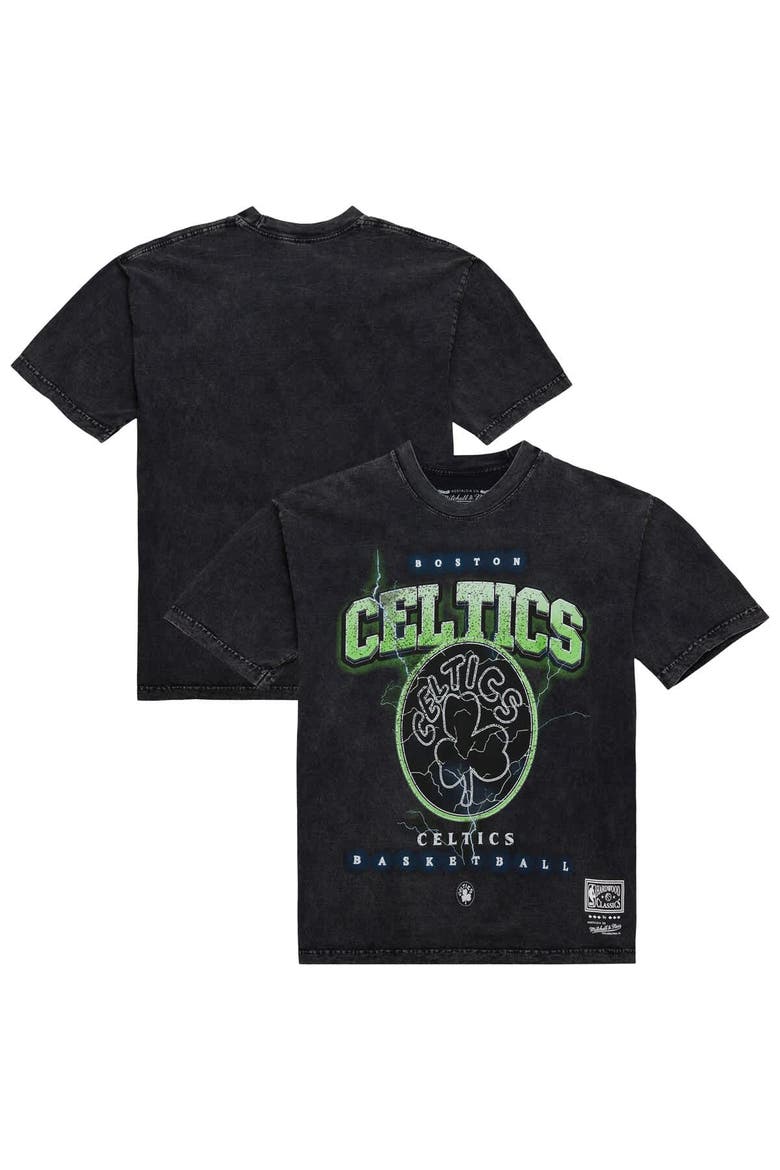 Unisex Mitchell & Ness Black Boston Celtics Hardwood Classics Vintage Voltage Premium Heavyweight T-Shirt, Main, color, Black