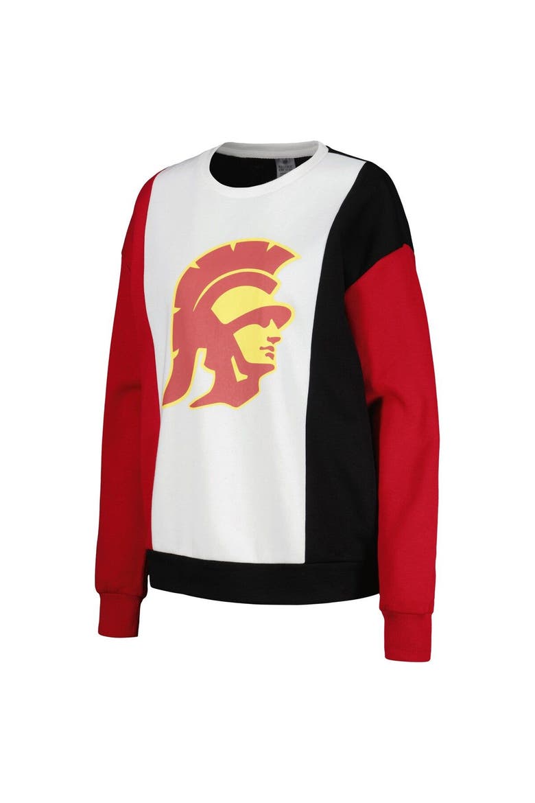 Women's Gameday Couture White/Black USC Trojans Vertical Color-Block Pullover Sweatshirt, Alternate, color, White