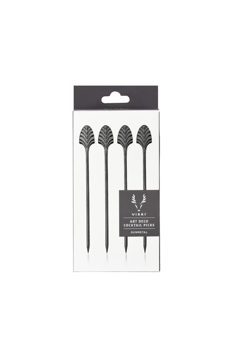 Viski Art Deco Cocktail Picks Set of 4, Alternate, color, Black