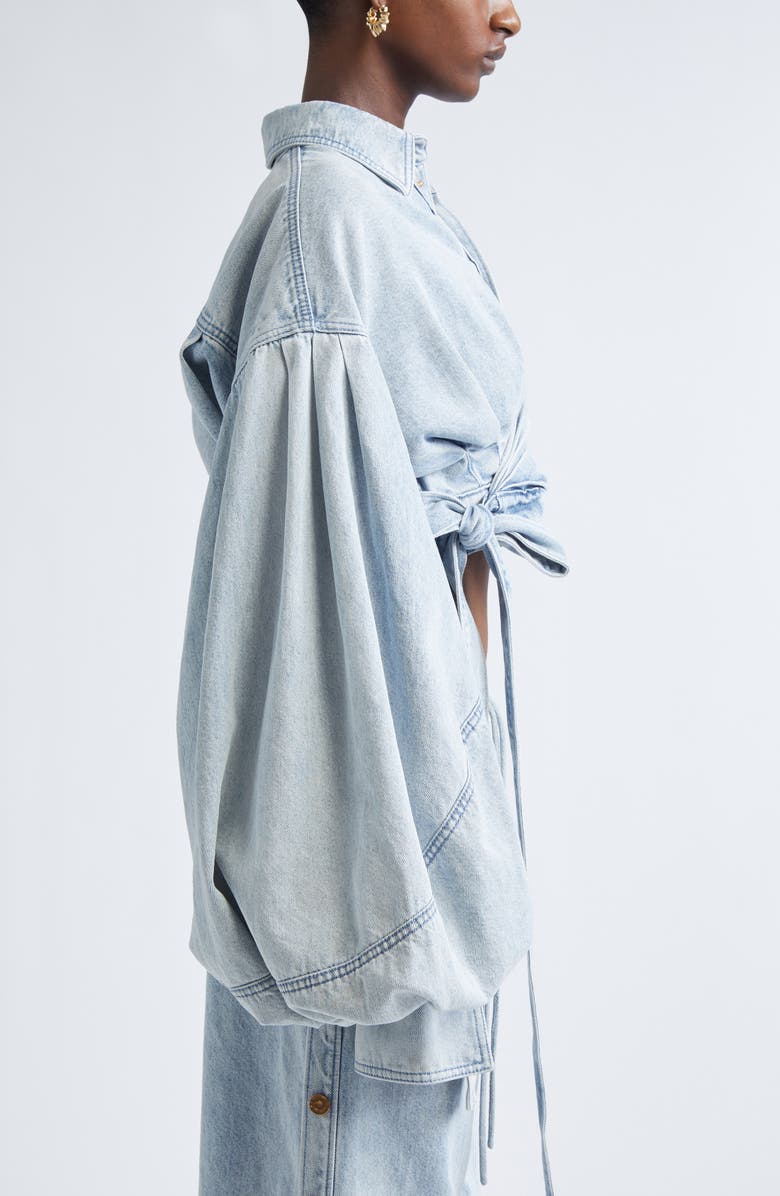 Zimmermann Rebellion Denim Wrap Crop Top, Alternate, color, Castaway