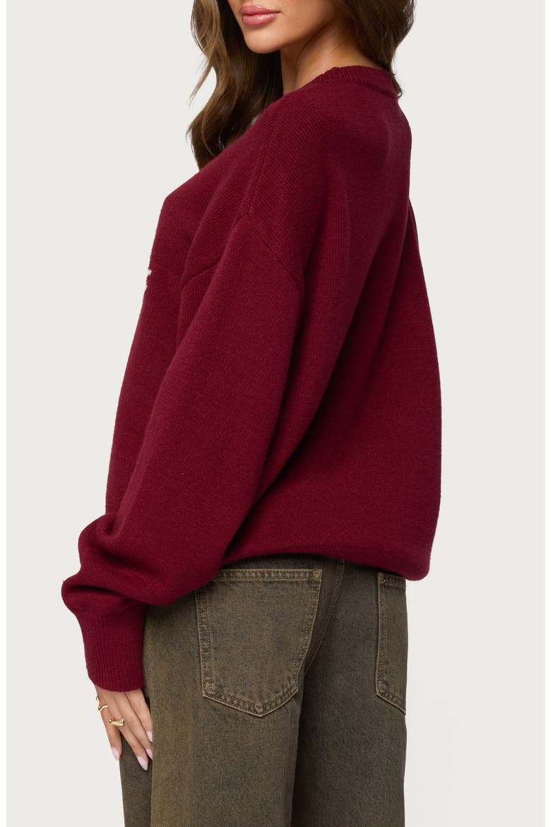 Swan Intarsia Oversize Sweater, Alternate, color, BURGUNDY