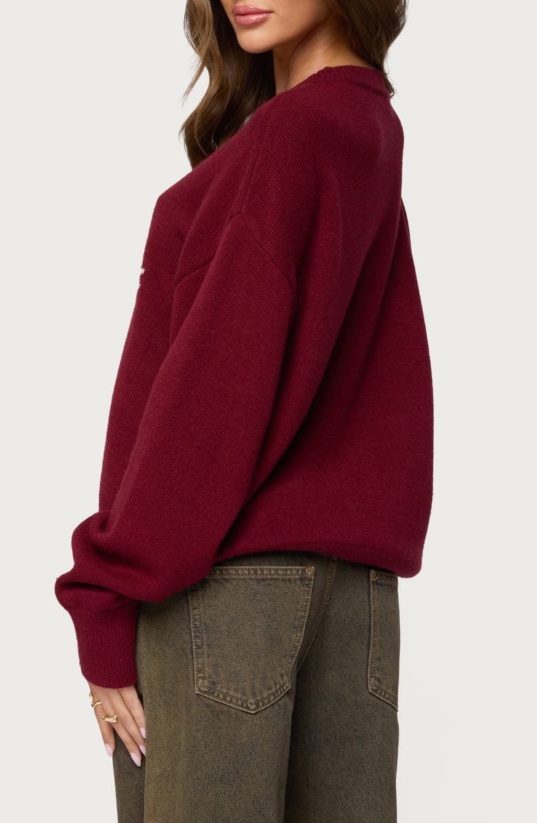 EDIKTED Swan Intarsia Oversize Sweater, Alternate, color, Burgundy