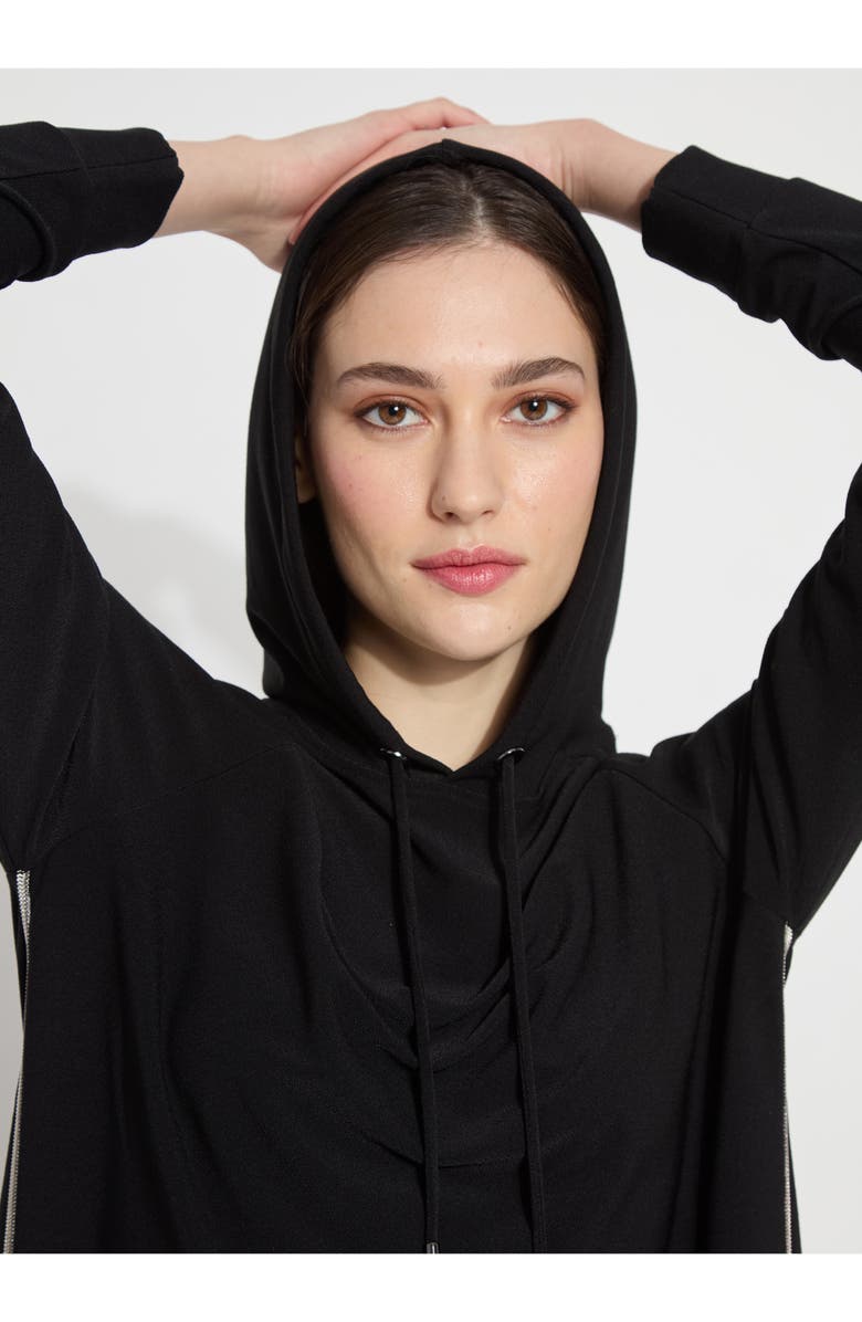 Lysse Julia Beaded Trim Stretch Crepe Hoodie, Alternate, color, Black
