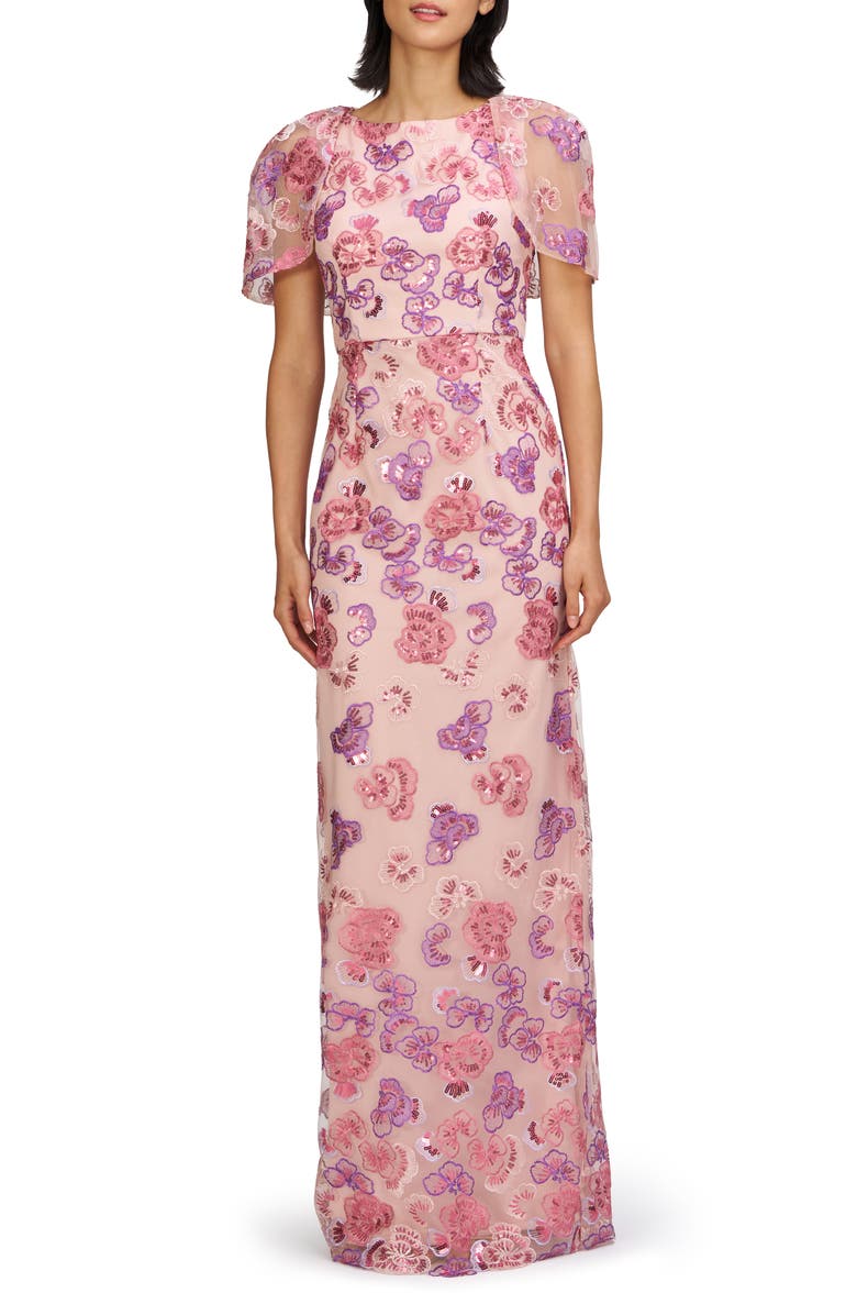 JS Collections Teigen Sequin Column Gown, Main, color, Pink Multi