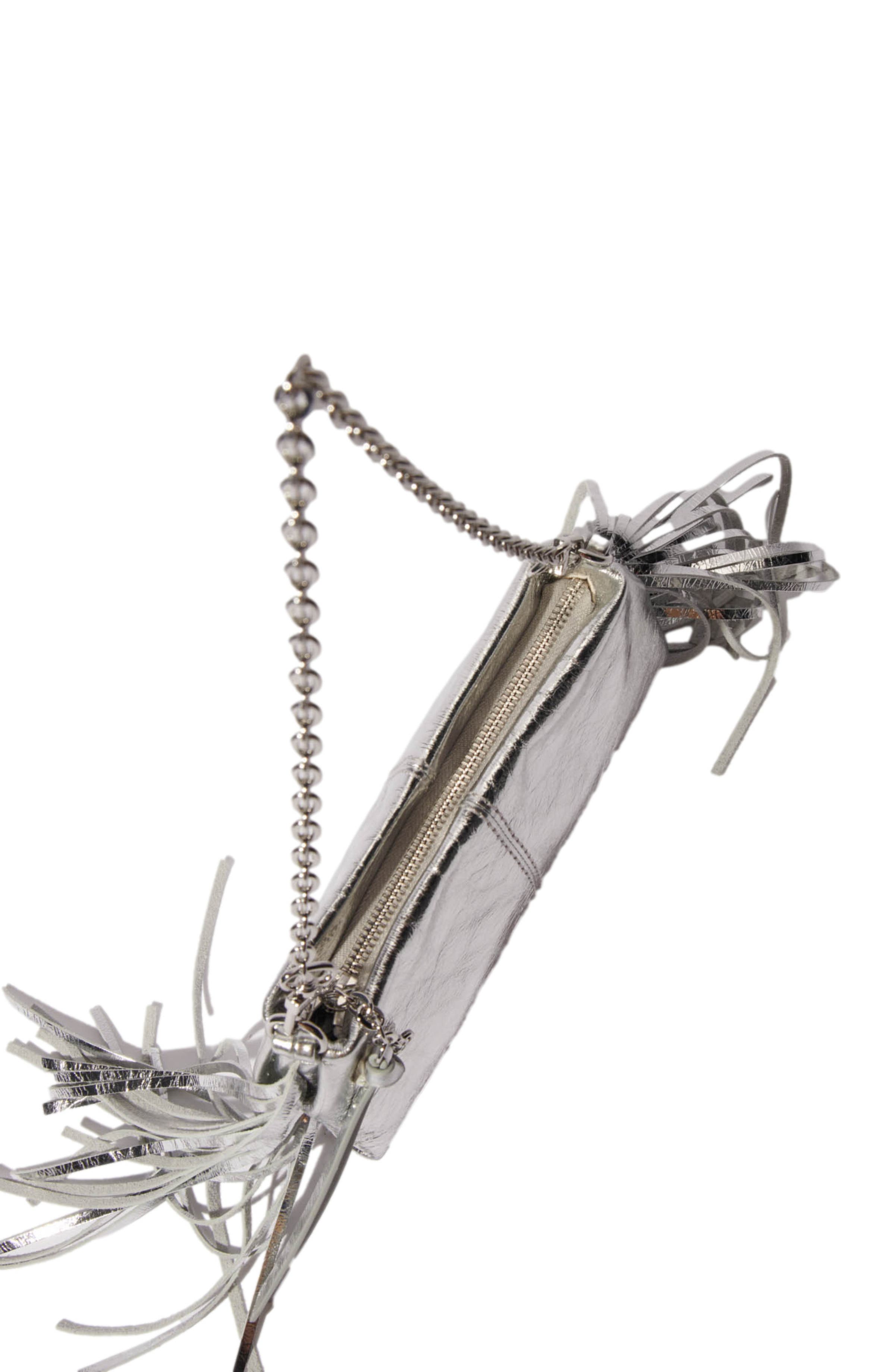 maje Miss M leather clutch bag, Alternate, color, Silver