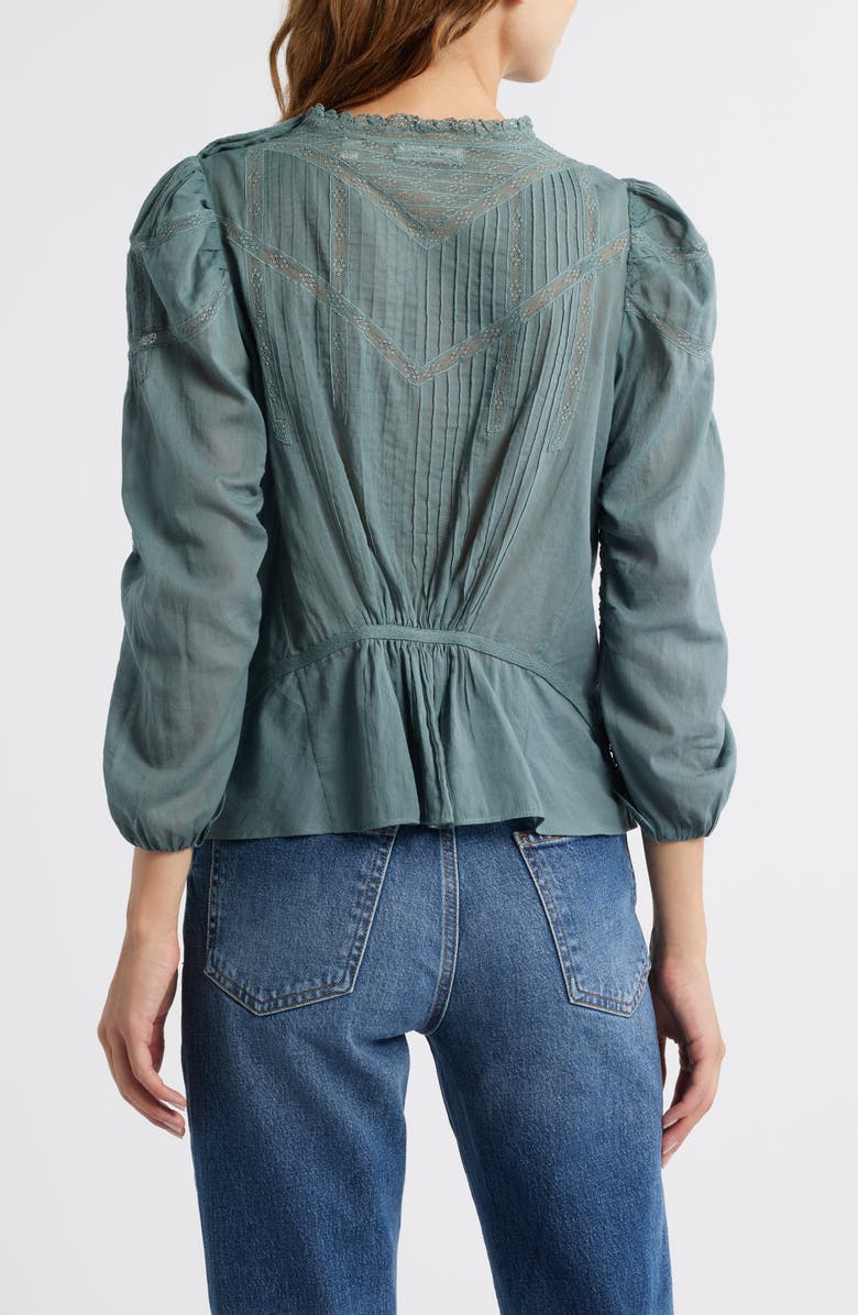 DÔEN Adelphine Pleated Lace Organic Cotton Top, Alternate, color, Lagoon