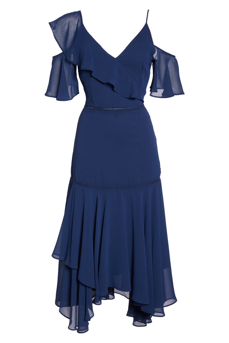 Utopia Cold Shoulder Midi Dress, Alternate, color, INK