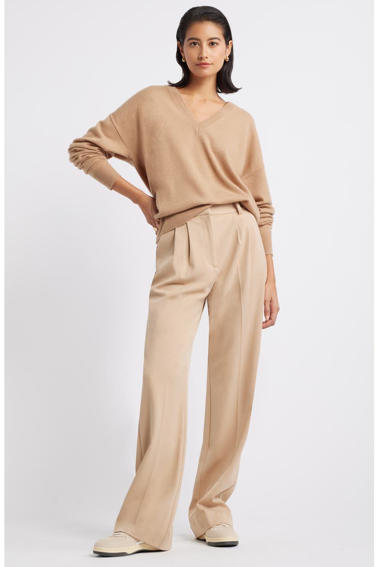 Cashmere V-Neck Sweater, Alternate, color, CAMEL