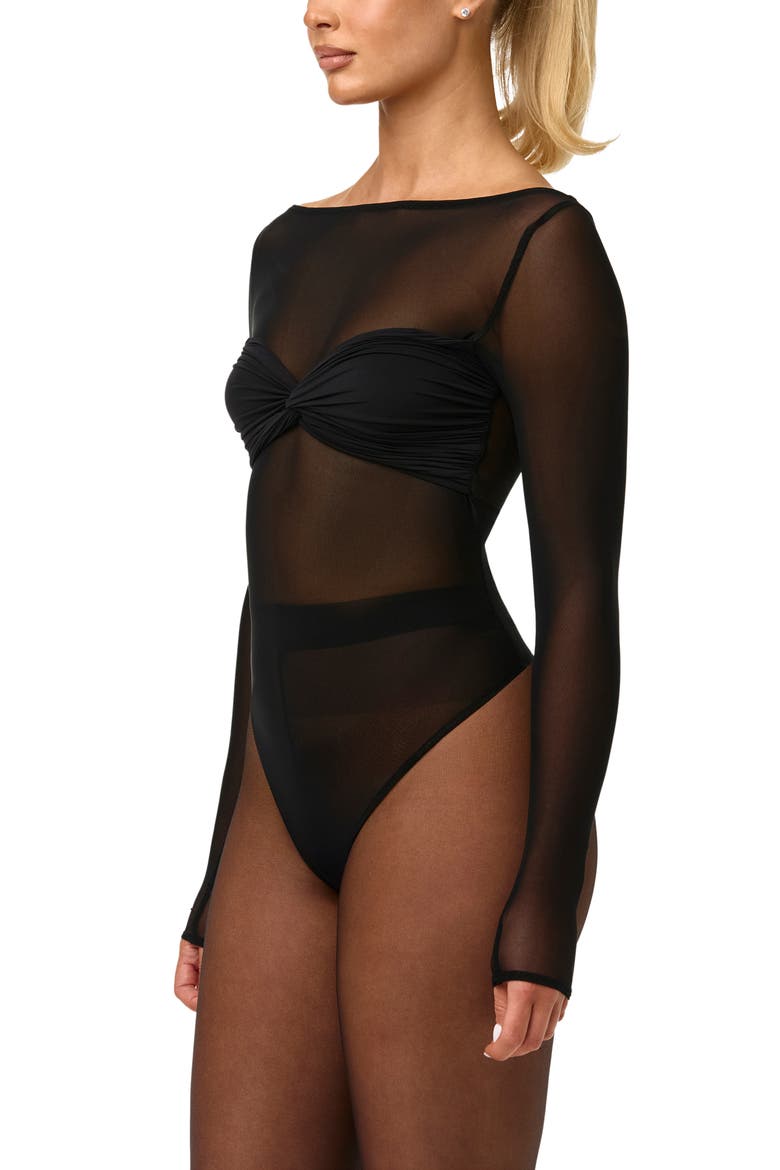 Long Sleeve Mesh Bodysuit, Alternate, color, BLACK