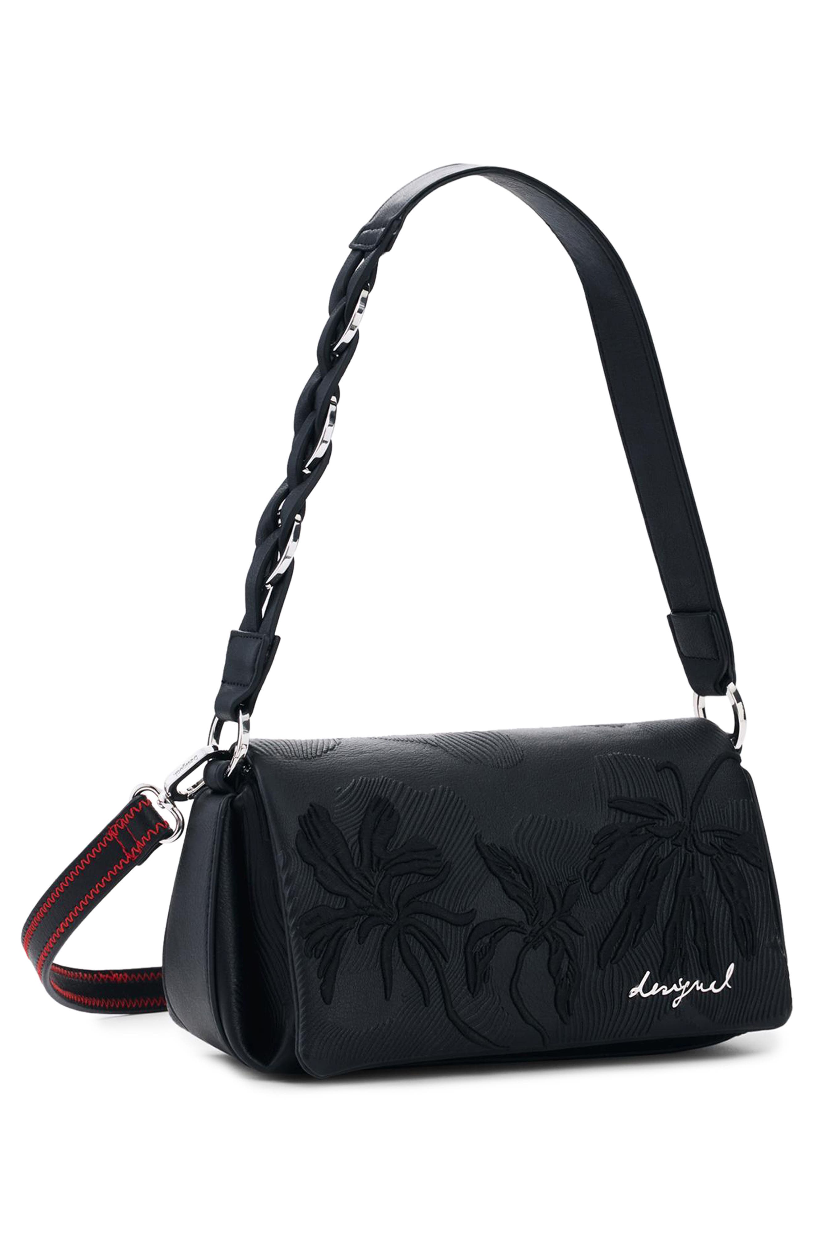 Desigual Floral Embossed Faux Leather Crossbody Bag, Alternate, color, Black