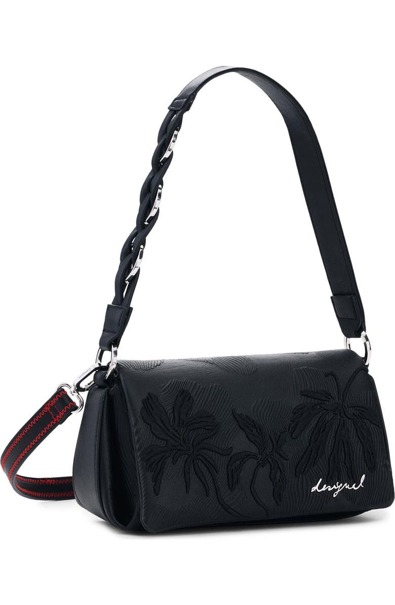 Desigual Floral Embossed Faux Leather Crossbody Bag, Alternate, color, Black