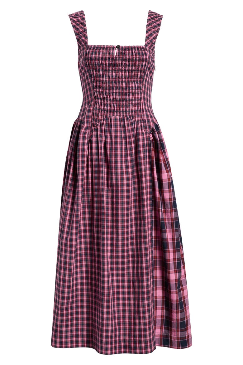 Mallory Plaid Smocked Midi Dress, Alternate, color, MAGENTA