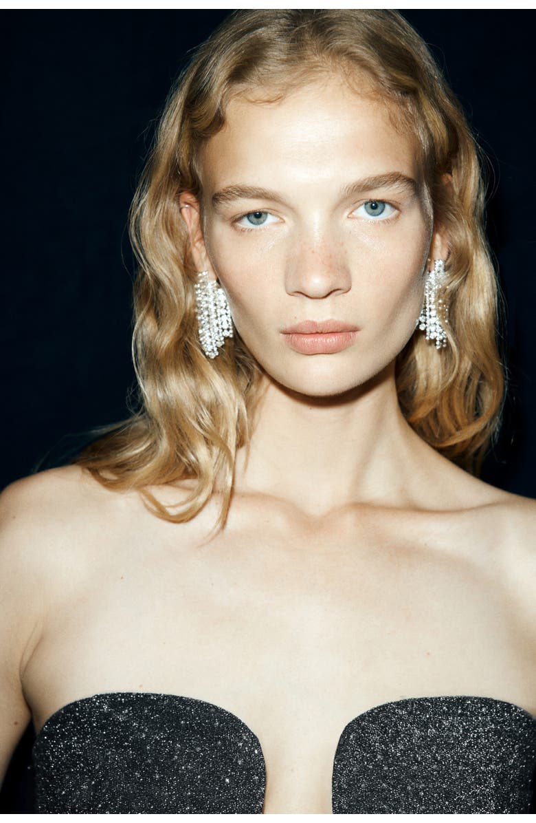 H&M Glittery Bandeau Dress, Alternate, color, Black/Silver-Colored