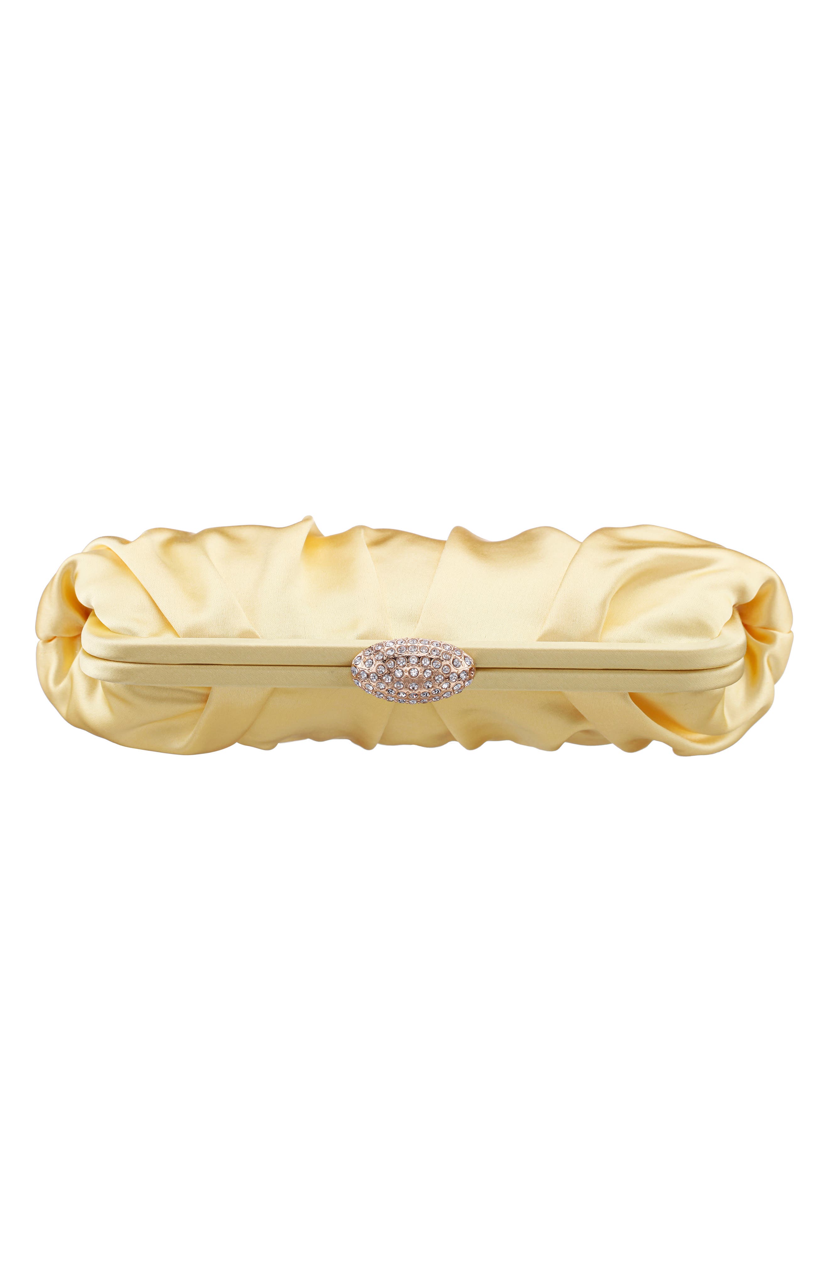 Concord Pleated Satin Frame Clutch, Alternate, color, BUTTER CREAM