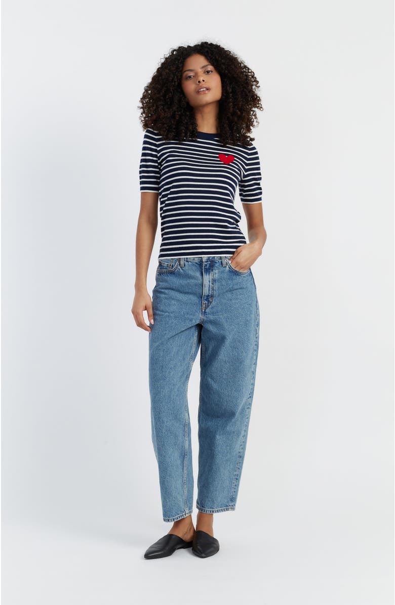 Chinti 
Parker Pure Merino Heart Breton Short Sleeve Sweater, Alternate, color, Navy/Cream/True Red