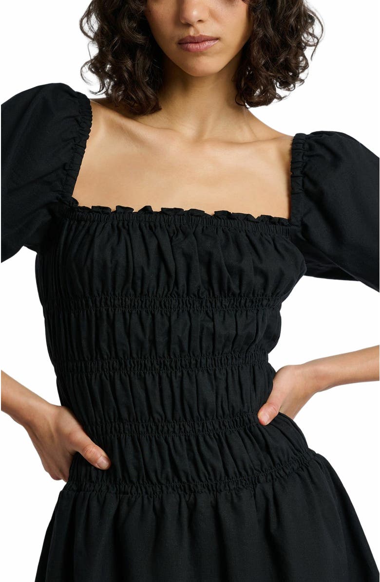 Onia Air Linen Smocked Mini Dress, Alternate, color, Black