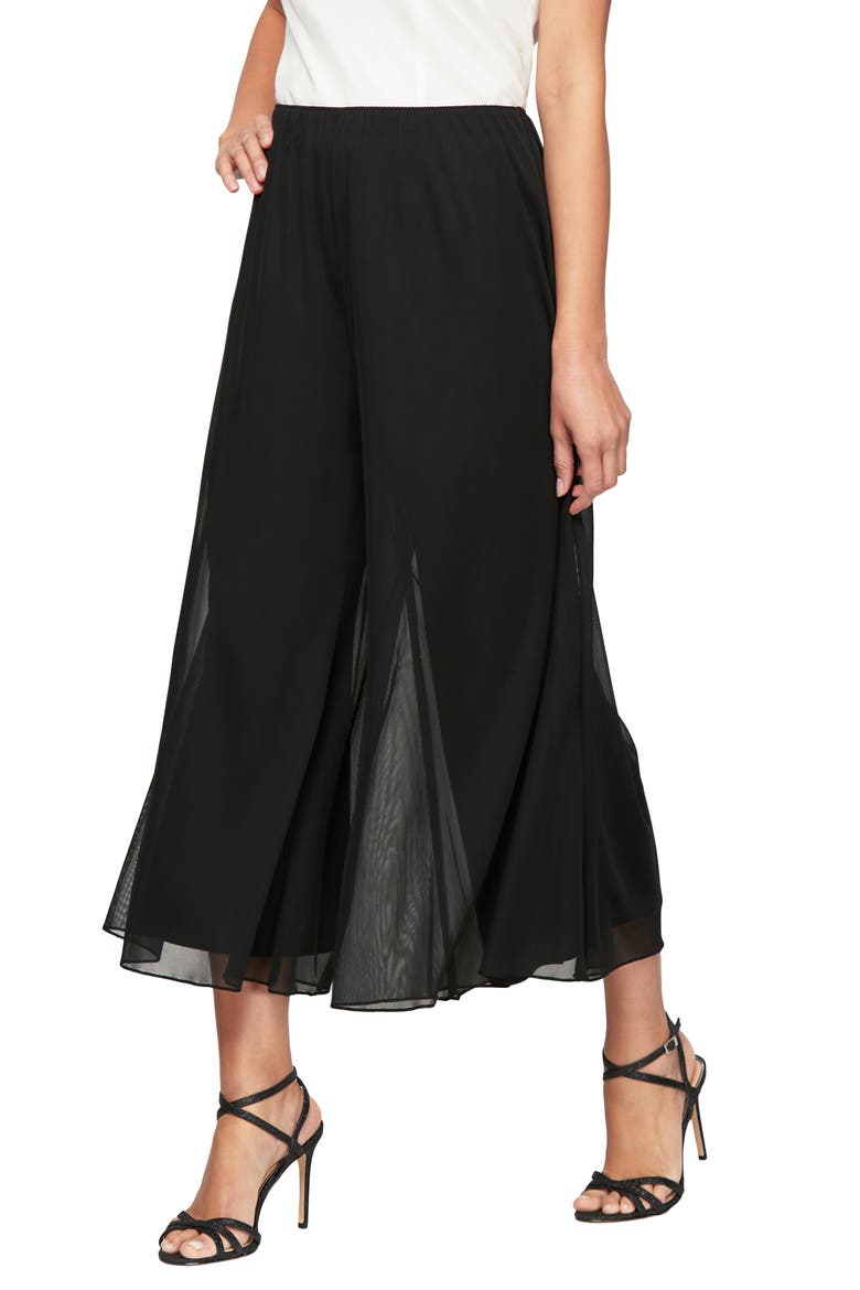 Wide Leg Crop Mesh Panel Pants, Main, color, BLACK