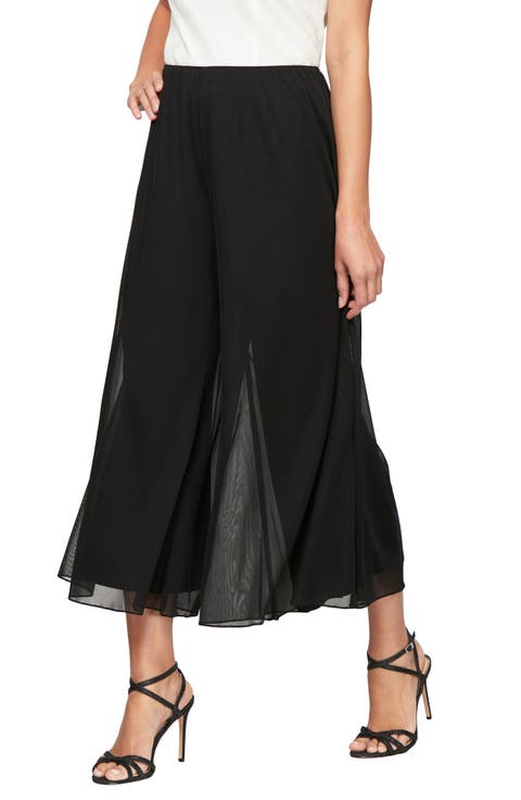 Wide Leg Crop Mesh Panel Pants (Petite)
