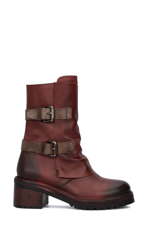 Vintage Foundry Margot Double Buckle Leather Boot In Burgundy