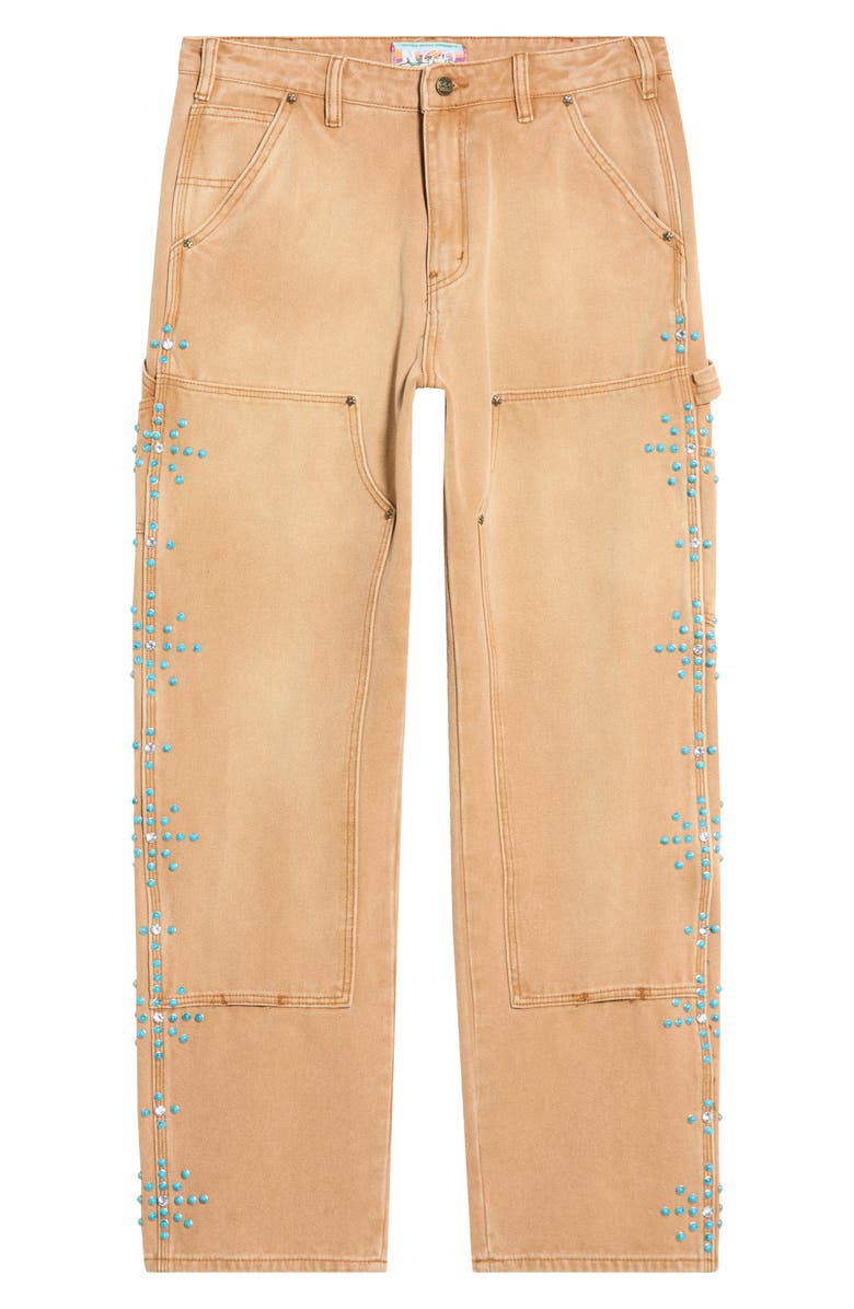 N.G.O. Turquoise Studded Cotton Twill Carpenter Pants, Alternate, color, 
