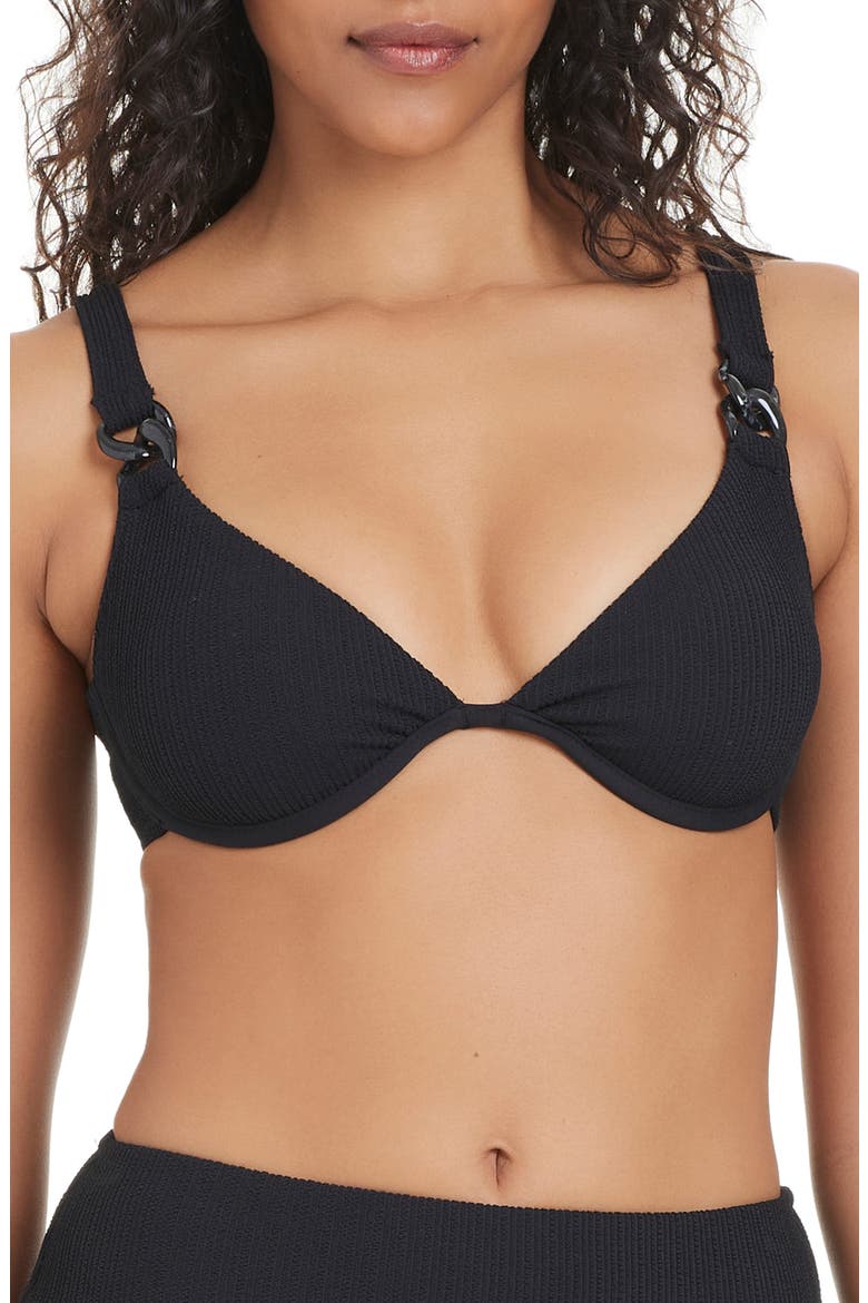 Textured Underwire Bikini Top, Main, color, BLACK