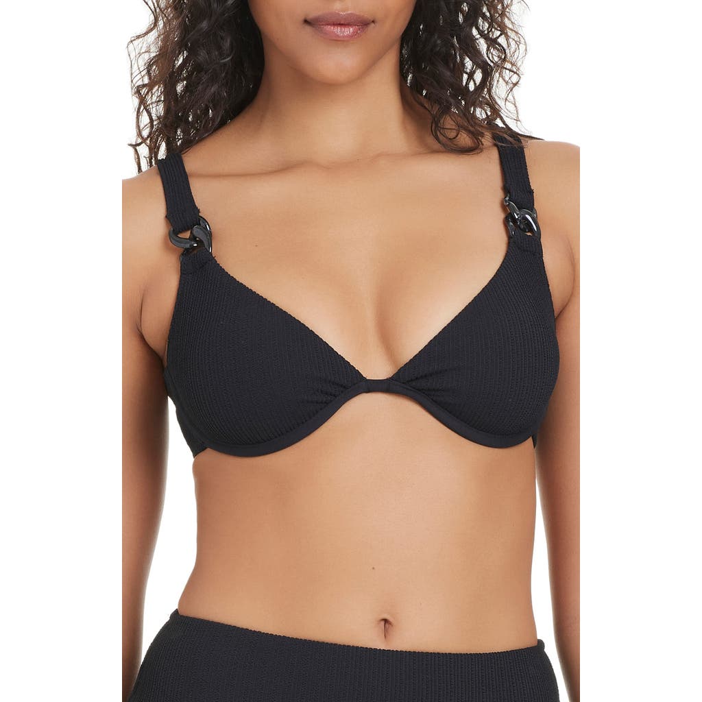 Sanctuary Textured Underwire Bikini Top In Black