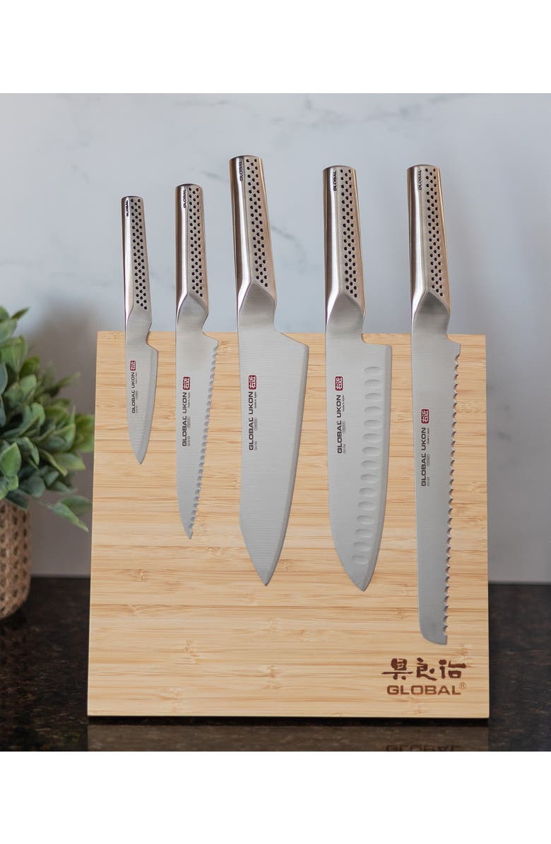 GLOBAL Bitoku Ukon Essentials 6 Piece Knife Set with Magnetic Block, Alternate, color, Bamboo