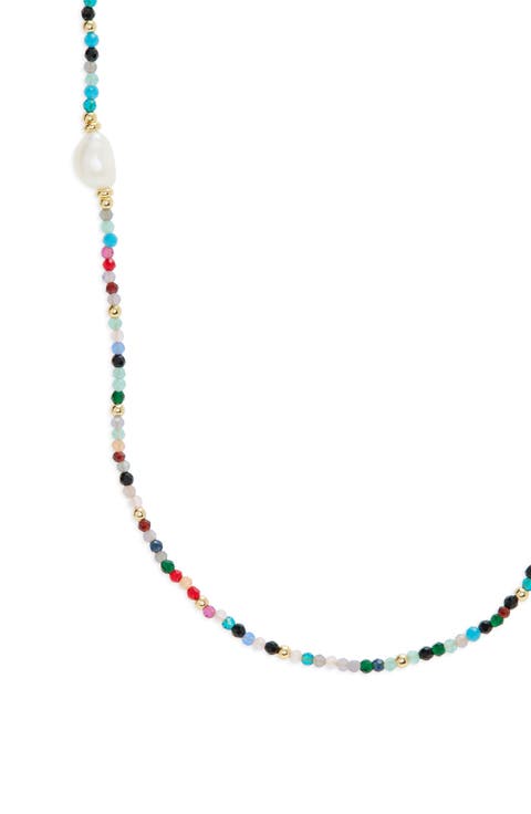 Multistone Beaded & Genuine Pearl Necklace