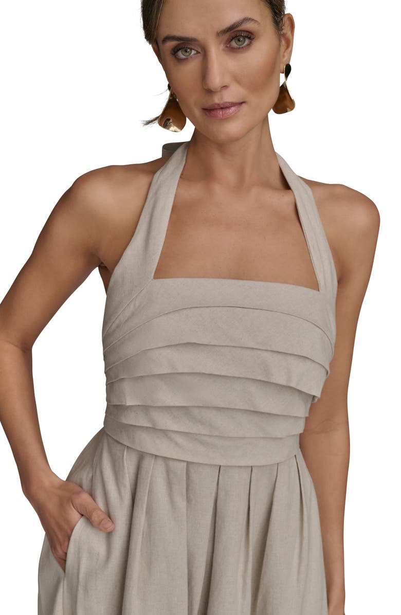 Donna Karan New York Pleated Halter Sundress, Alternate, color, Natural