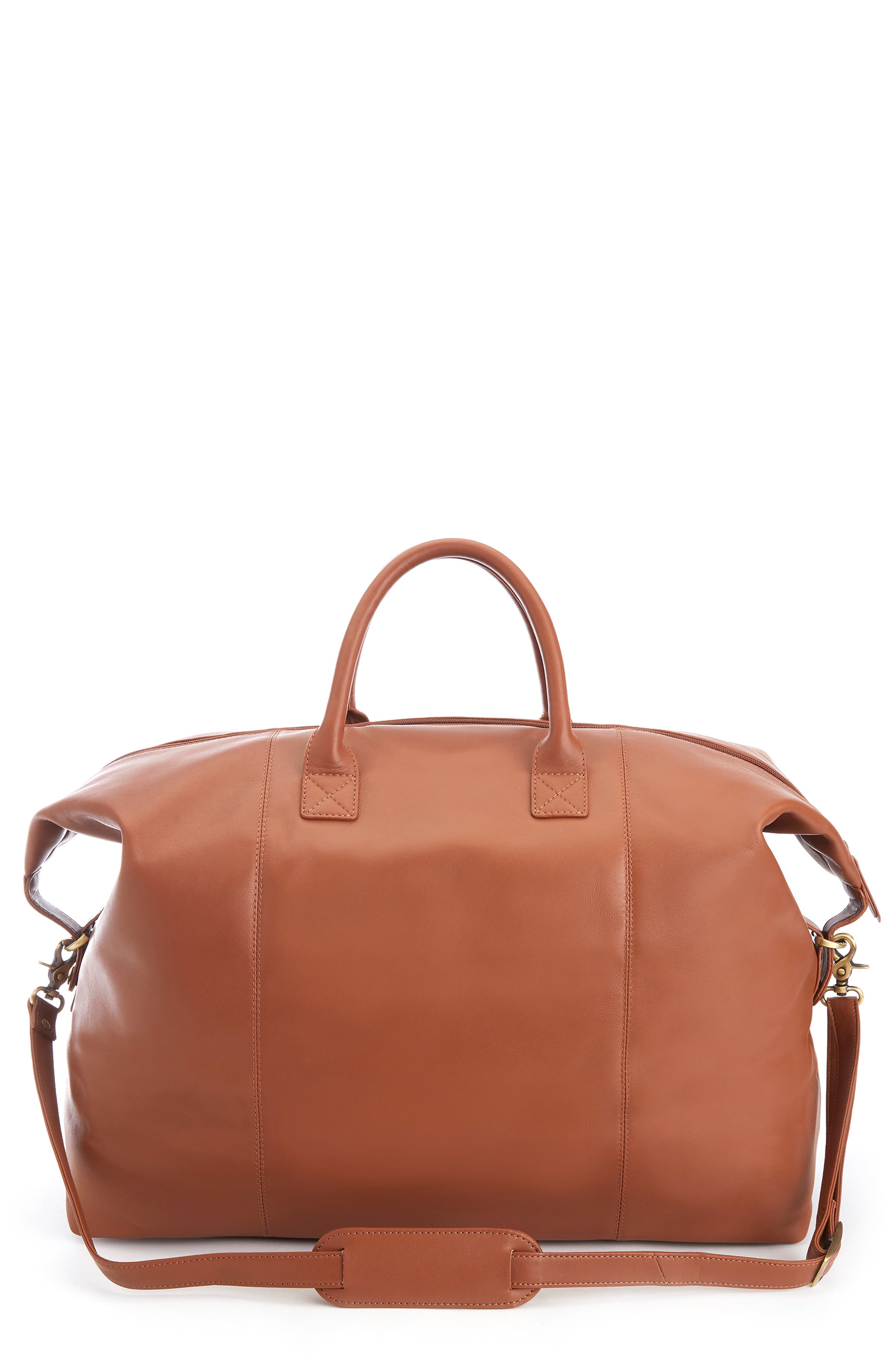 ROYCE New York Weekender Leather Duffle Bag, Main, color, Tan