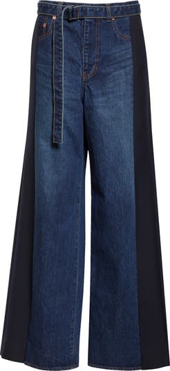 ■sacai■サカイ■ Mixed Media Belted Wide Leg Jeans ■デニム Sacai Mixed Media Belted Wide Leg Jeans | Nordstrom