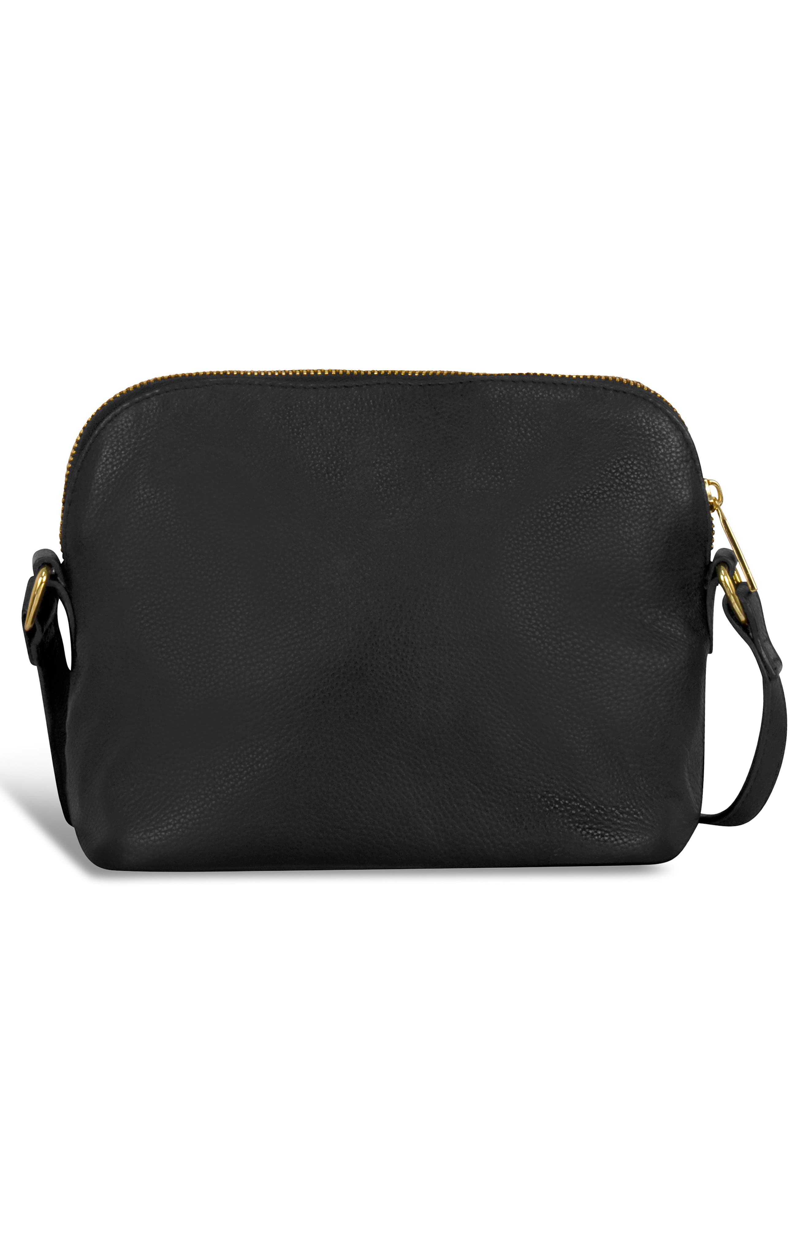 Leather Top Zip Crossbody Bag, Alternate, color, BLACK