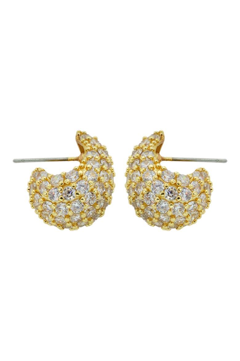 Pavé Crystal J Hoop Earrings, Main, color, GOLD