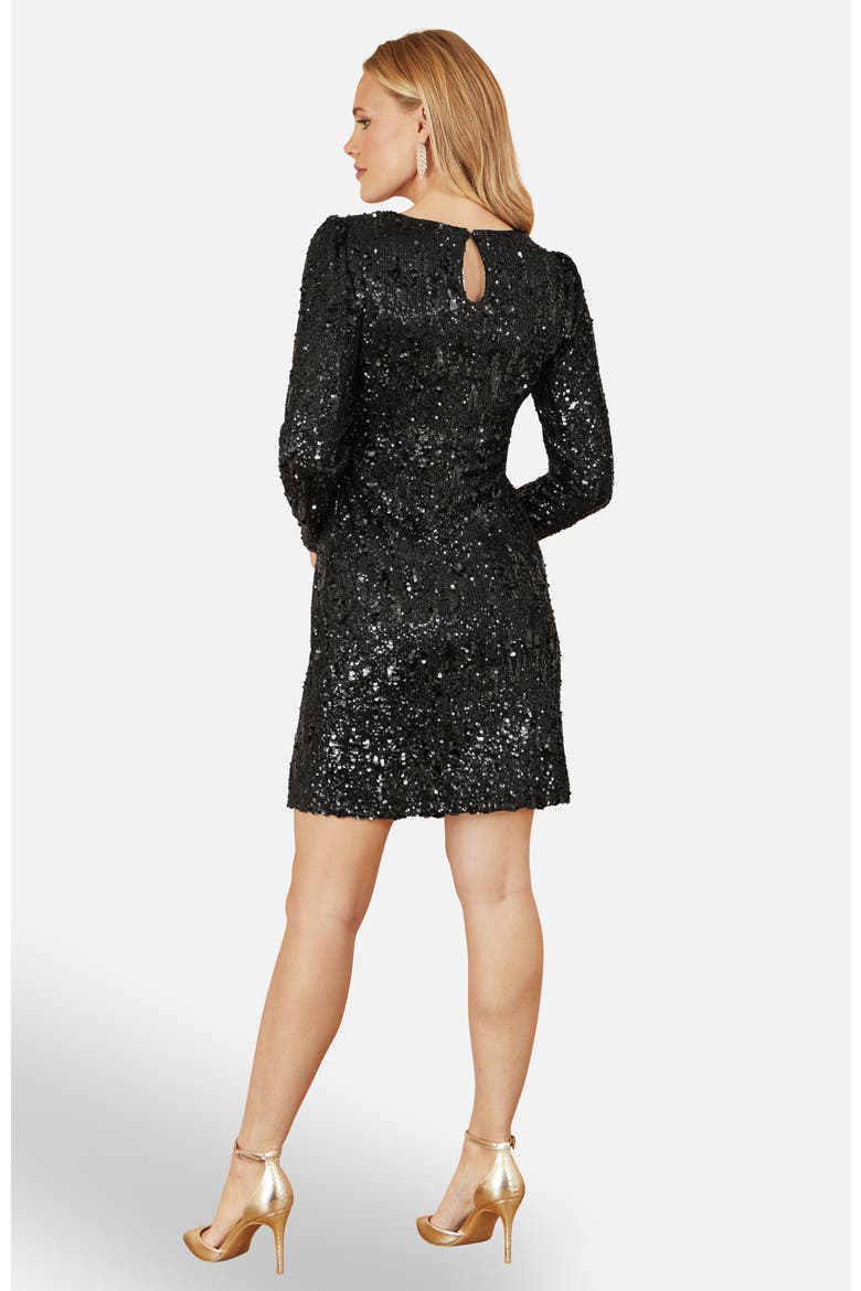 Sequin Long Sleeve Fitted Dress, Alternate, color, Black