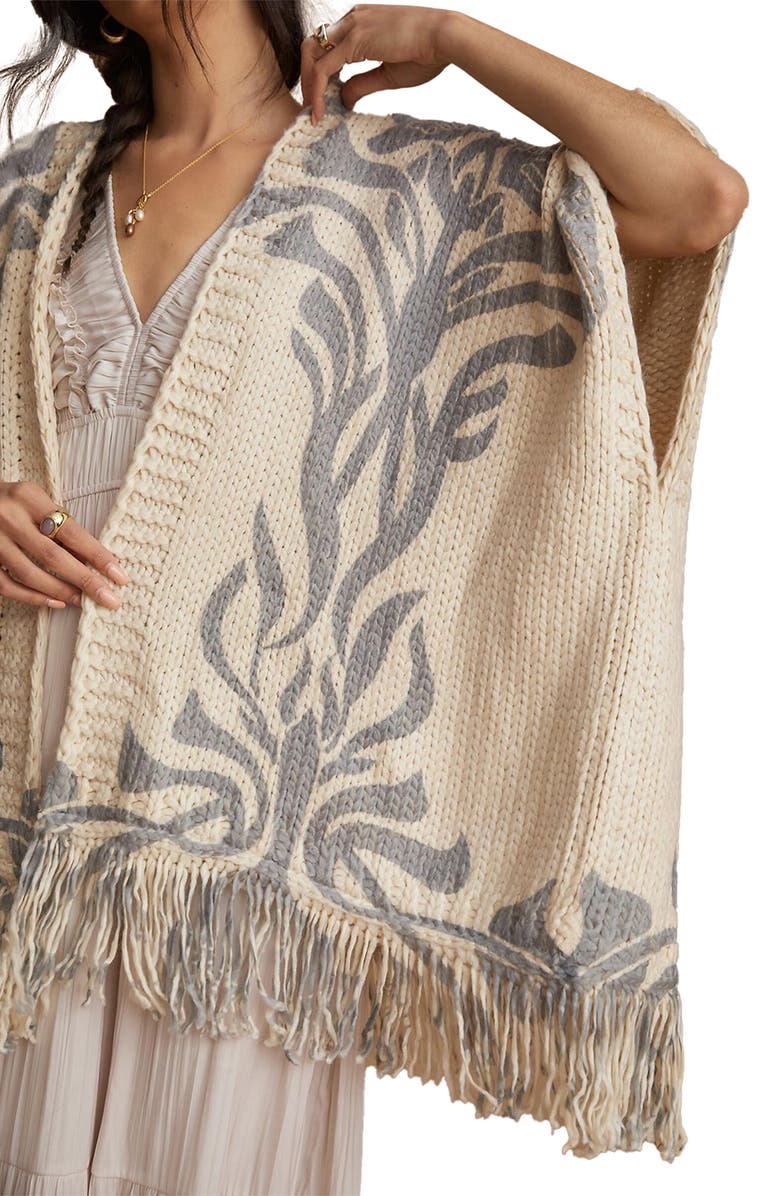 SAACHI Floral Print Knit Cardigan, Alternate, color, Grey