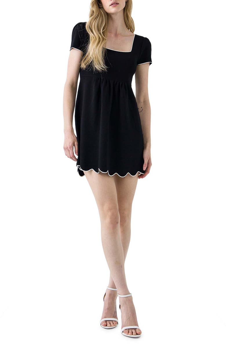 English Factory Contrast Scallop Detail Knit Babydoll Dress, Main, color,