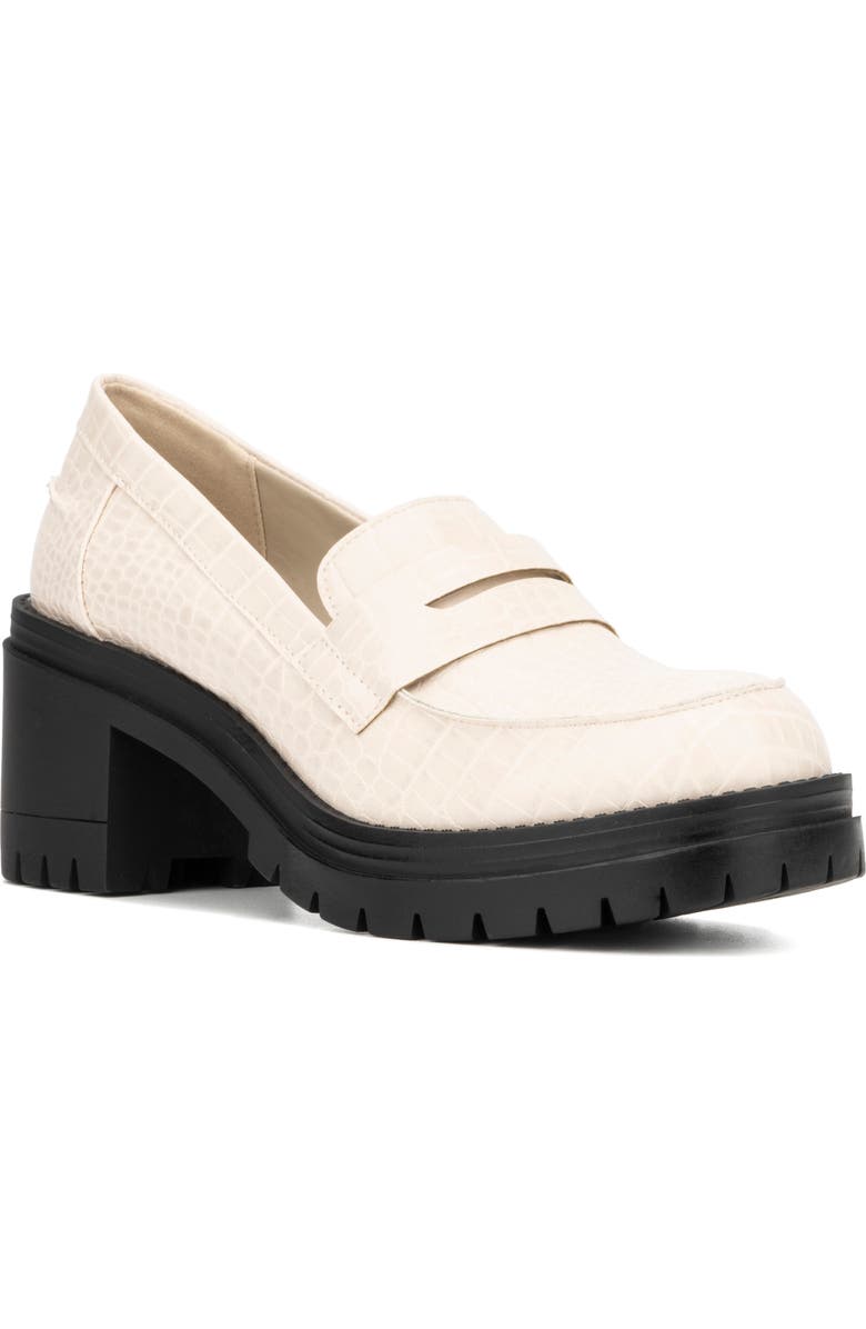 NEW YORK AND COMPANY Penni Croc Embossed Platform Loafer, Main, color, Bone