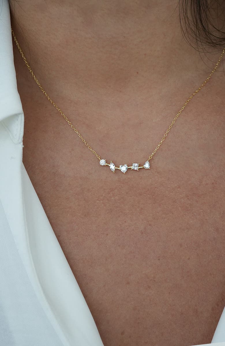 Argento Vivo Sterling Silver Mixed Cubic Zirconia Frontal Bar Pendant Necklace, Alternate, color, Gold