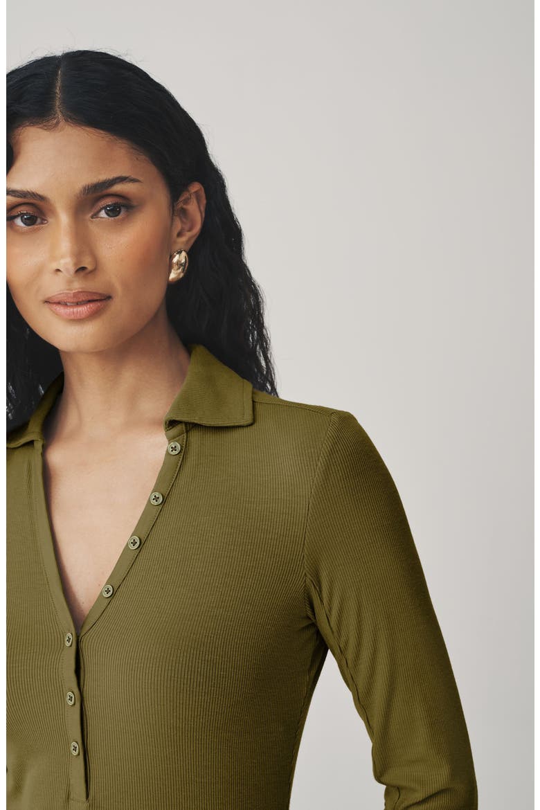 Collar Rib Long Sleeve Top, Alternate, color, GREEN