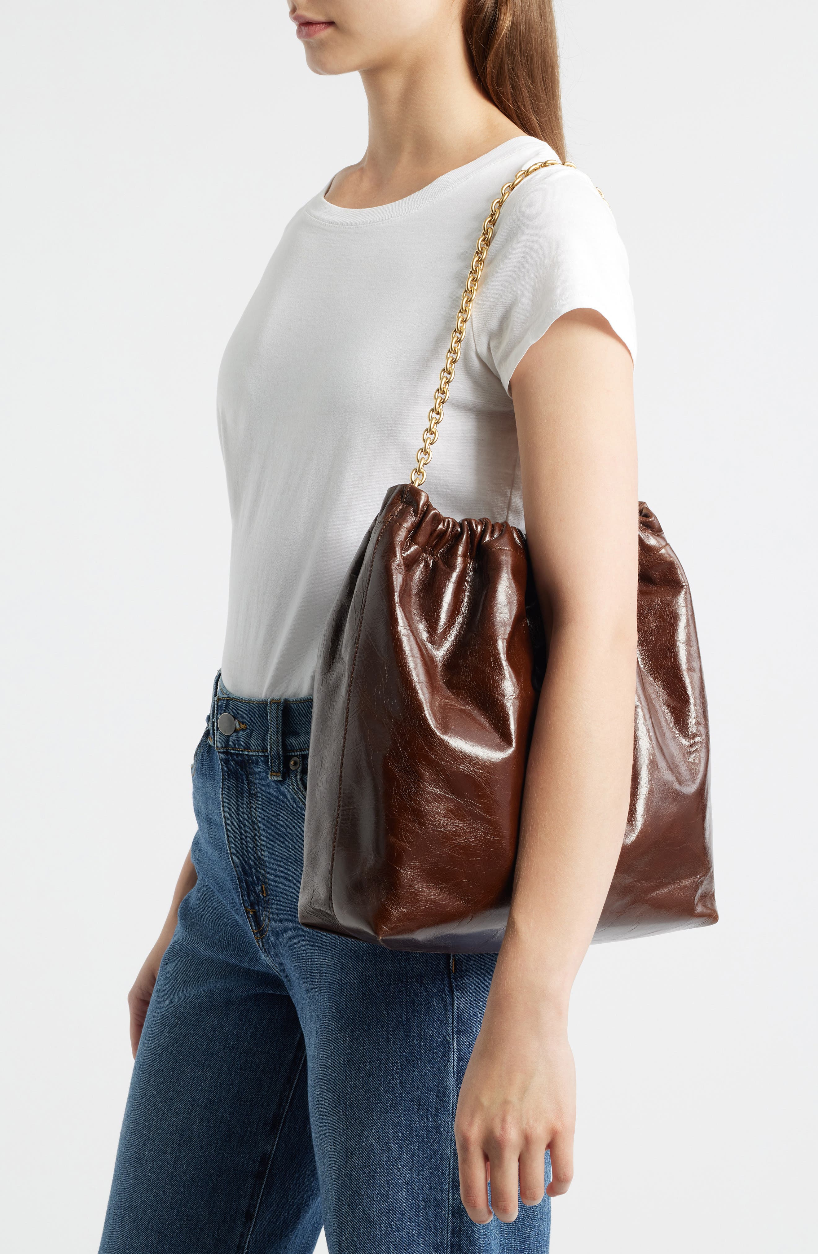 Reformation Dahlia Leather Tote, Alternate, color, Mocha Leather