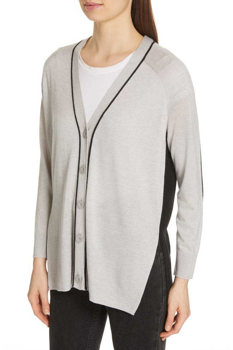 Spring Colorblock Silk, Wool & Cashmere Cardigan (Nordstrom Exclusive), Alternate, color, FOGGY BLACK COMBO