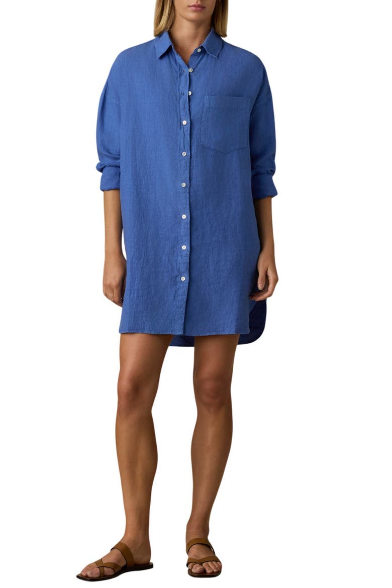 Laguna Kova Long Sleeve Linen Shirtdress, Main, color, PARADISE BLUE