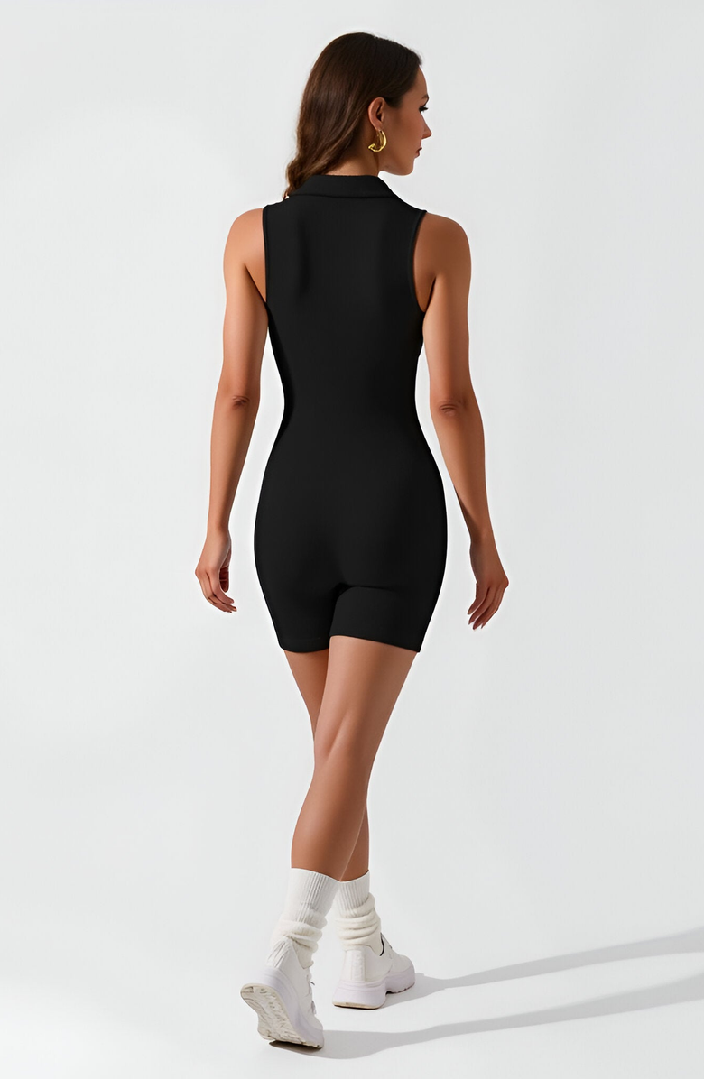 Modenaire Sleeveless Ribbed Romper with Polo Collar and Button Front Detail, Alternate, color, 