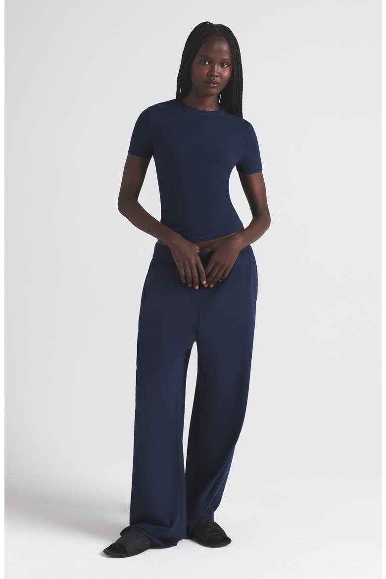 Crop Cotton Blend T-Shirt, Alternate, color, NAVY