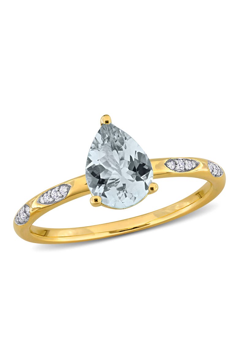 Aquamarine & Diamond Ring 14k, Main, color, Yellow Gold