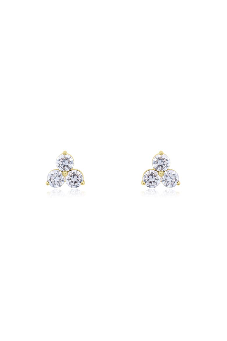 Lab Grown Diamond Three Stone Cluster Stud Earrings, Alternate, color, Yelllow Gold