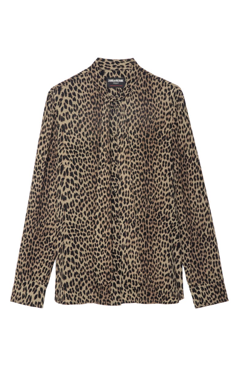 Zadig & Voltaire Tulba Leopard Print Tie Neck Button-Up Shirt, Alternate, color, 