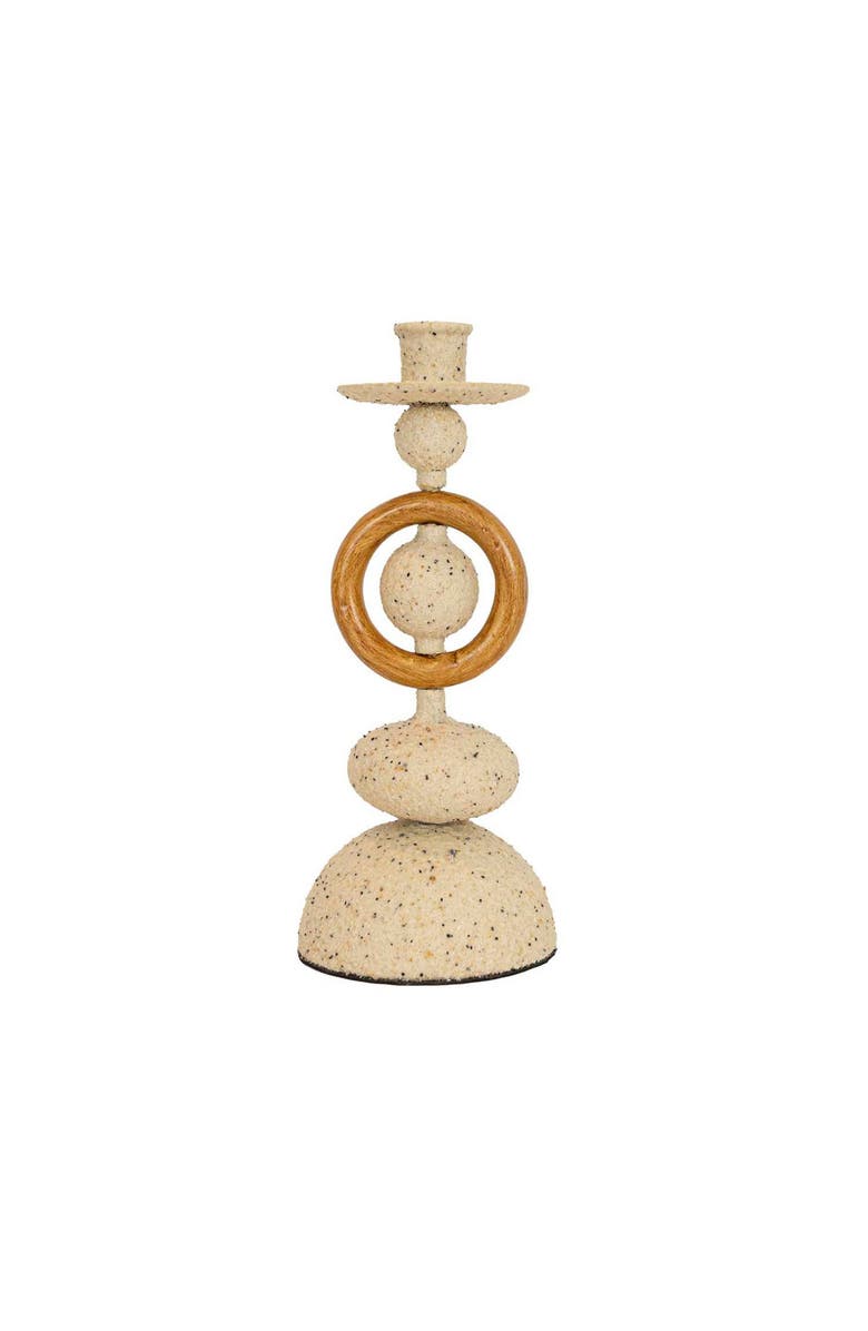 Foreside Home and Garden Textured Metal Stack Taper Holder Tan, Main, color, Beige