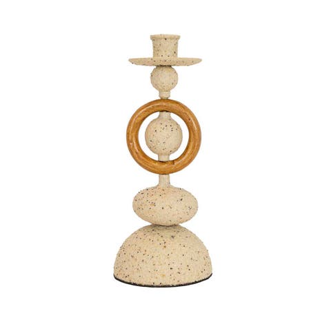 Textured Metal Stack Taper Holder Tan