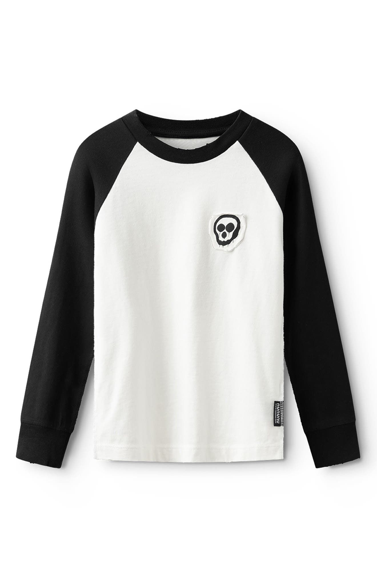 Nununu Kids' Skull Patch Cotton Baseball T-Shirt in Black/White 